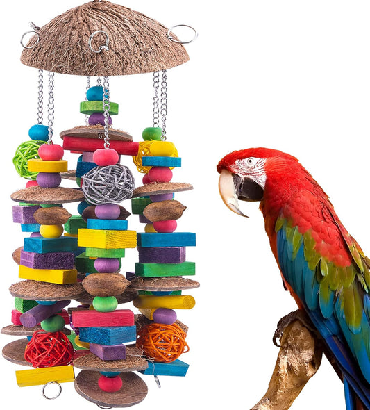 EBaokuup Large Bird Parrot Toys - Colorful Wooden Blocks Bird Chewing Toy for Macaws, Cockatoos, African Grey and Large Medium Parrot Birds
