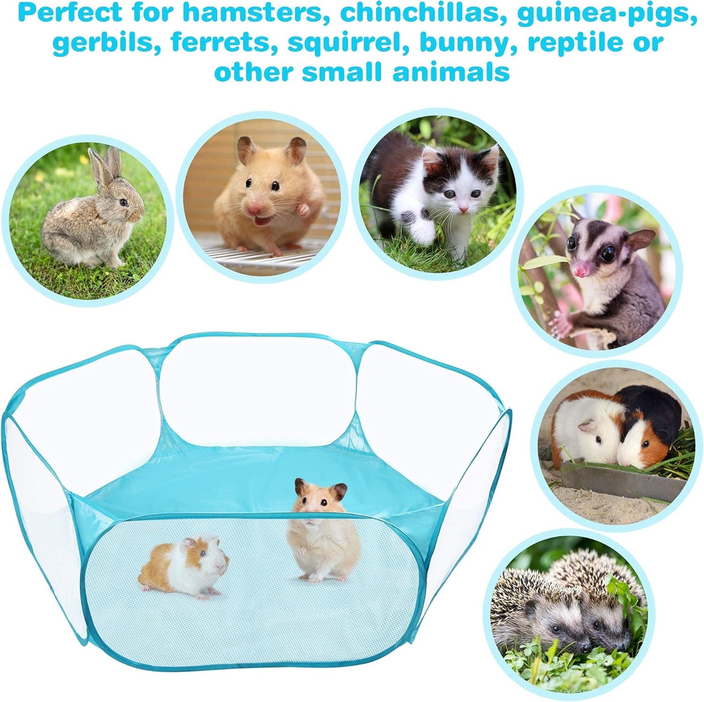 Prime Pets Small Animal Cage Tent, Hamster Pet Playpen, Guinea Pig Cage Yard, Waterproof Foldable Outdoor/Indoor Pop Open Exercise Fence, Yard Fence for Baby Chicken Hedgehogs