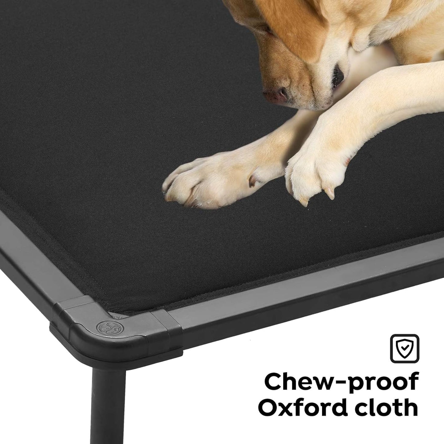 Veehoo Chew Proof Elevated Dog Bed, Durable Raised Pet Cot with Soft PP Cotton-Filled Waterproof Mat, Washable Padded Cot for Indoor, Outdoor & Camping, 35-Inch, Black