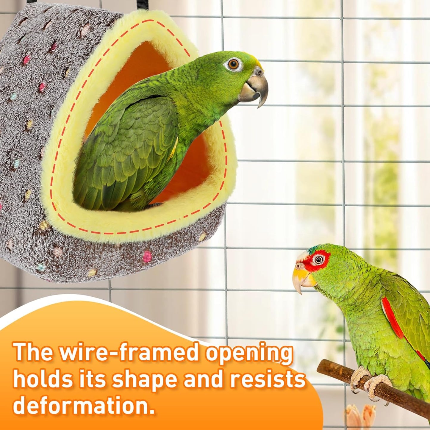 MEWTOGO Large Warm Bird Nest House - Cozy Bird Bed for Cage with Mat, Hanging Hammock Shed Hideaway Hut for Macaw African Grey Amazon Parrots
