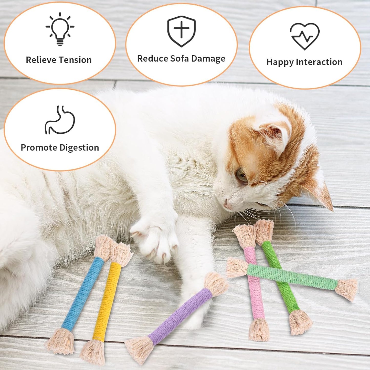 Retro Shaw Kitten Toys Catnip Ropes Cat Chew Toys, 6 Pack, Kitten Teething Toys for Indoor Cats Kitty, Safe Kitty Kicker Sticks Dental Toy