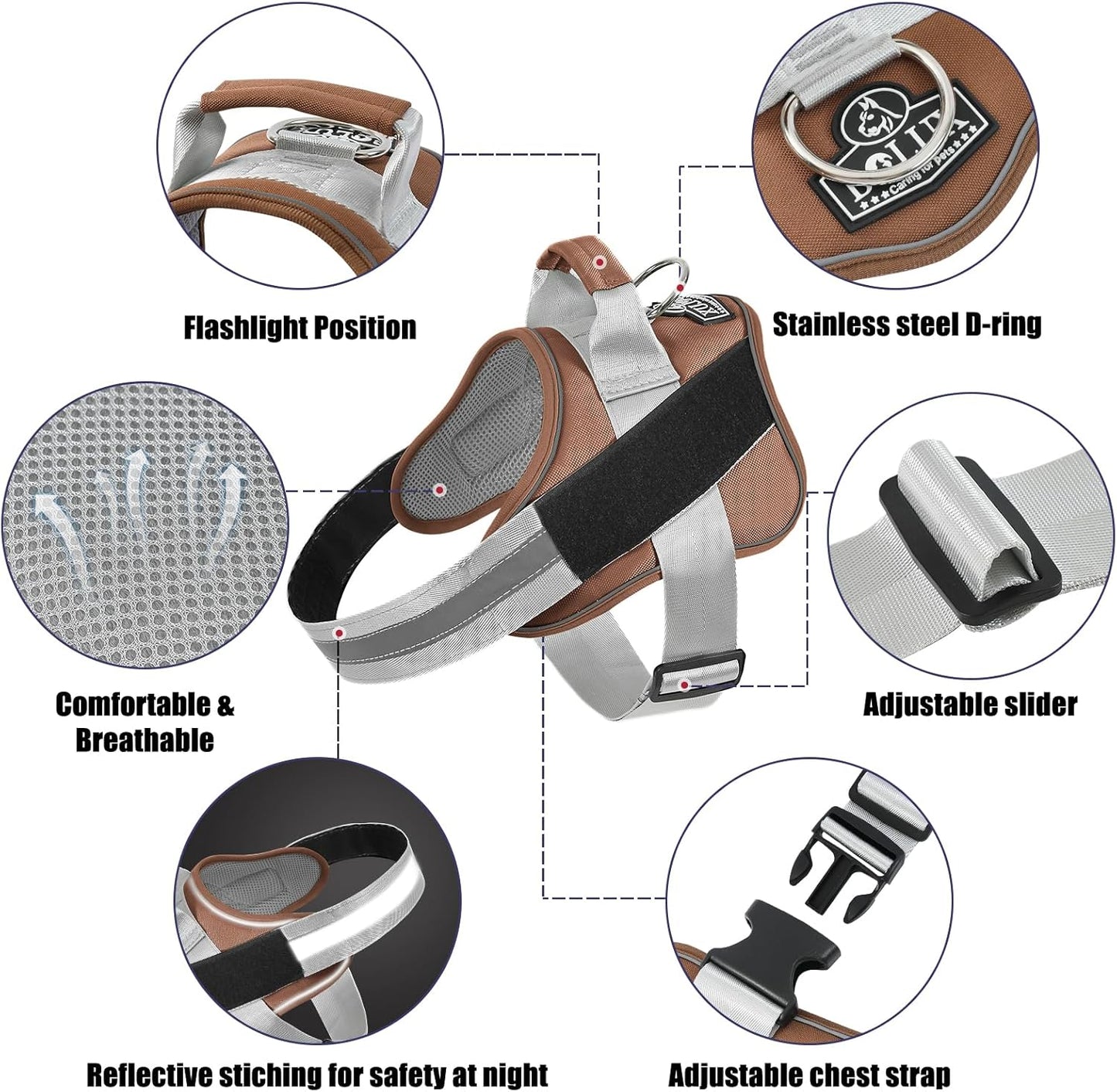 Bolux Dog Harness, No-Pull Reflective Dog Vest, Breathable Adjustable Pet Harness with Handle for Outdoor Walking - No More Pulling, Tugging or Choking