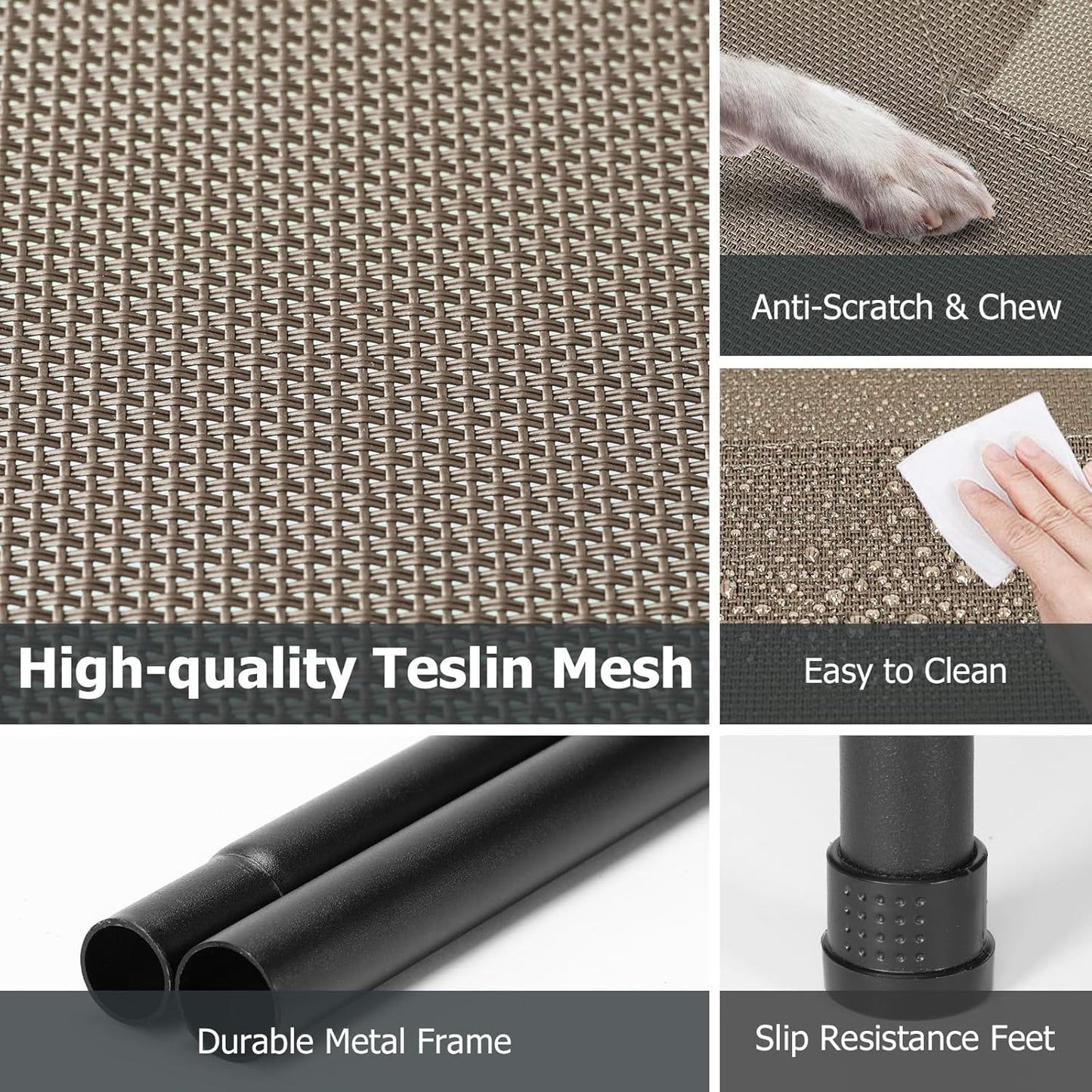 Elevated Dog Bed for Outdoor, Large Raised Dogs Cot for Training, Cooling Pet Beds with Washable Mesh, Indestructible Lifted Platform for Outside Camping, 41 inch Brown