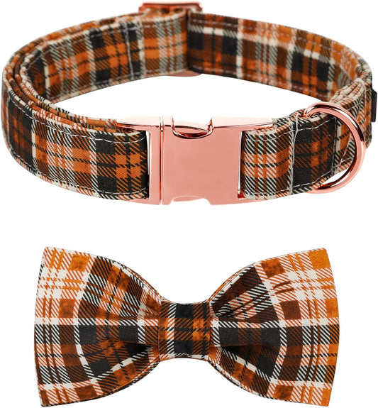 Lionet Paws Halloween Dog Collar with Bowtie - Cute Cotton Adjustable Fall Bowtie Dog Collar with Metal Buckle for Small Medium Large Dog Girl Boy Gift, M, Neck 13.5-22in