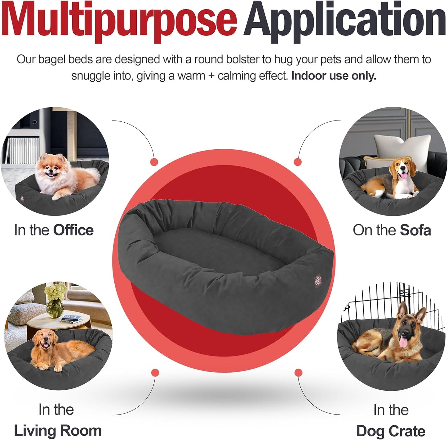 Majestic Pet 32 Inch Suede Shredded Memory Foam Mix Calming Medium Dog Bed Washable 32 x 23 x 7 (Inch) - Cozy Soft Round Donut Dog Bed with Spine for Head Support - Pet Bed Gray
