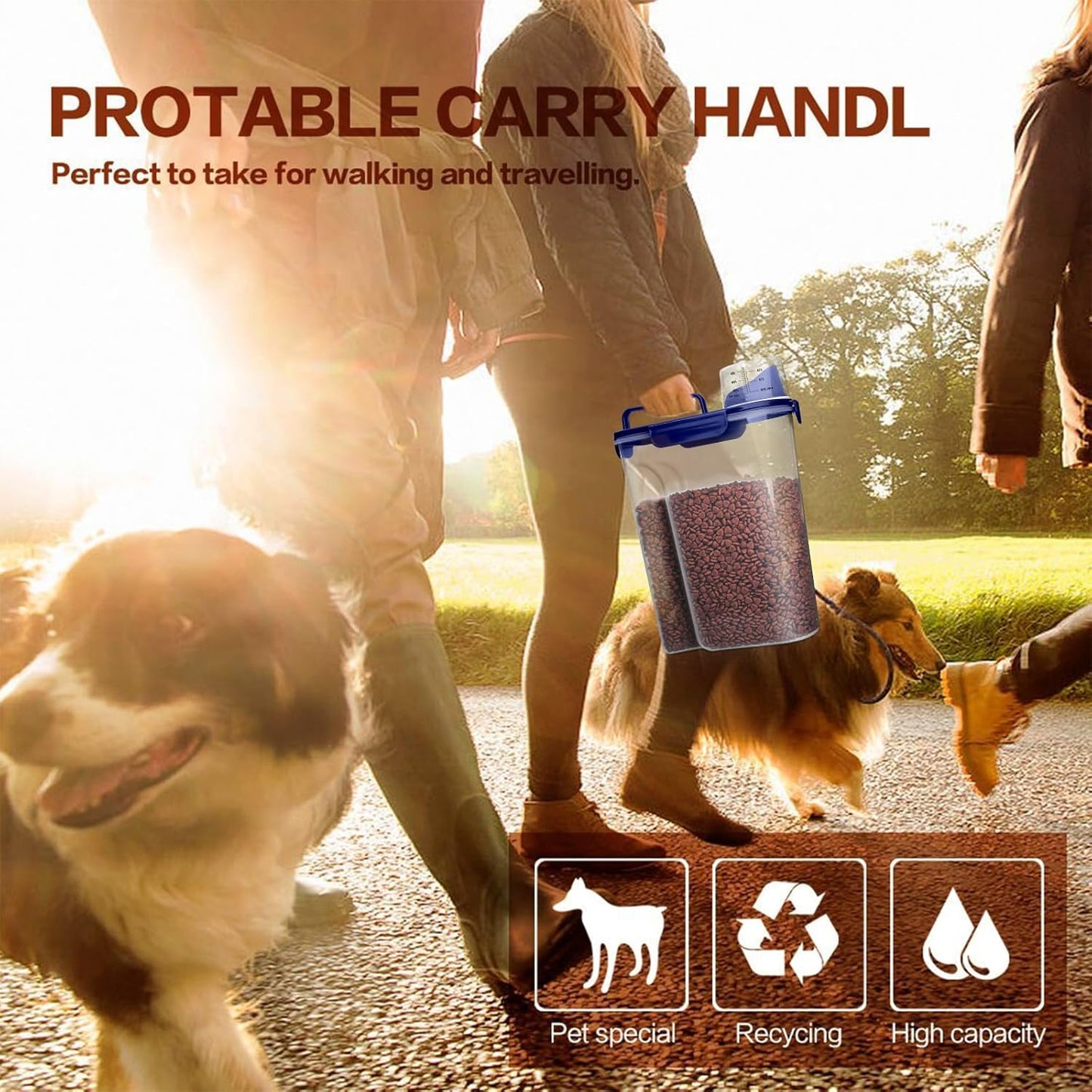 Dog Food Storage Container, 5-7 Lbs Airtight Pet Food Container, Cat Food Container Dispenser with Portable Handle, Pouring Spout and 4 Seal Buckles for Dogs Cats 2 Pack Blue