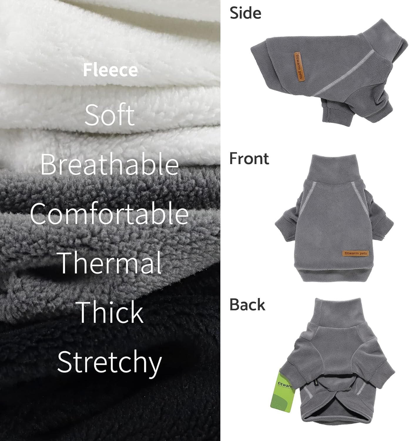 Fitwarm 3 Pack Classic Fleece Sweater, Turtleneck Sweatshirt, Winter Clothes for Small Dogs, Pet Pullover Jumper, Cat Apparel, Black, Grey, White, XXL
