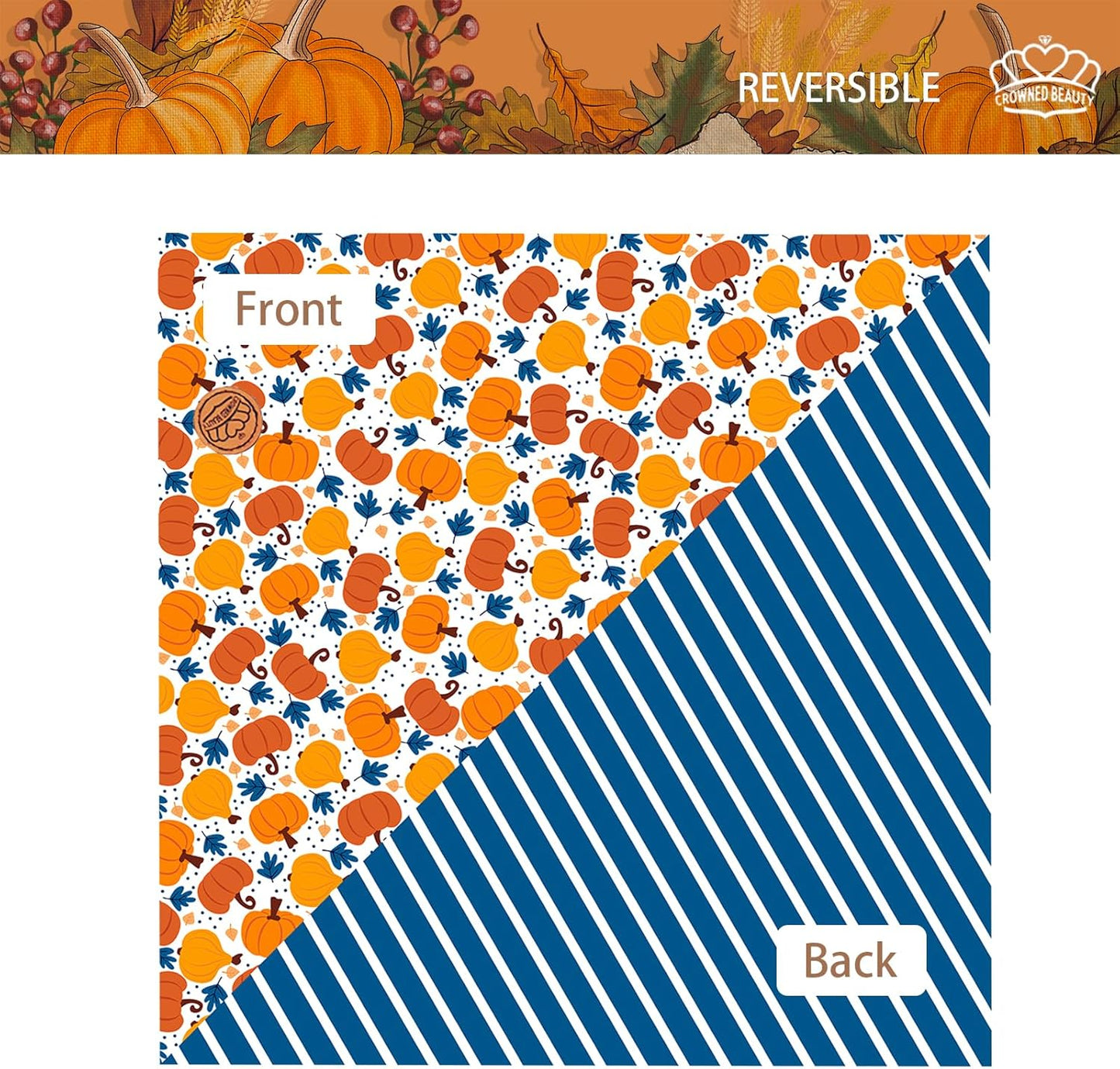 CROWNED BEAUTY Fall Dog Bandanas Reversible Large 2 Pack, Pumpkin Leaves Set, Orange Adjustable Triangle Holiday Scarves for Medium Large Dogs Boy Girl Pets DB180-L