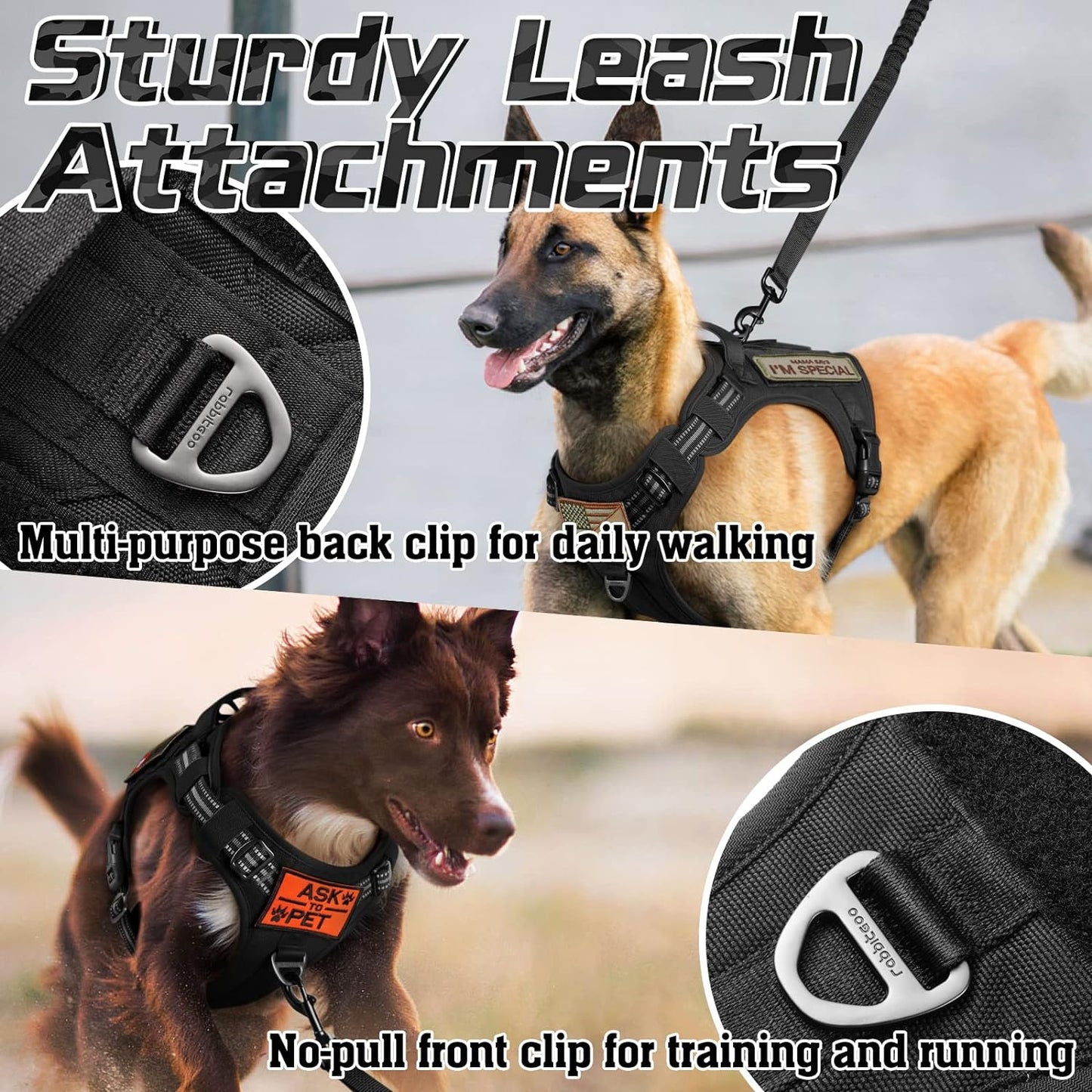rabbitgoo Tactical Dog Harness for Large Dogs, No Pull Military Service Vest with Handle & Molle, Easy Control for Training Walking, Adjustable Reflective Straps, Black, XL