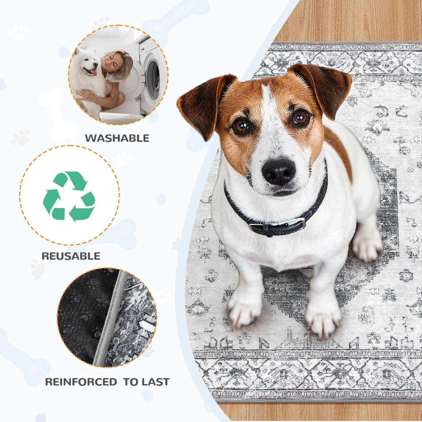 Lahome Extra-Large Washable Dog Pee Pads (72"x72") - Super Absorbent & Waterproof - Leakproof Reusable Mat for Playpens, Beds & Whelping, Convenient Cleanup,Gray