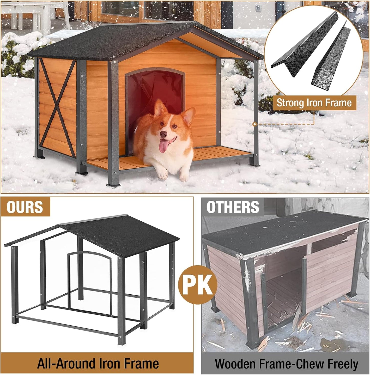 Extra Large Dog House Outdoor & Indoor, Insulated Liner Dog Kennel Weatherproof for Winter, 6 Sides All-Round Foam with Strong Metal Chew Proof Frame, for Small Medium Large Dogs