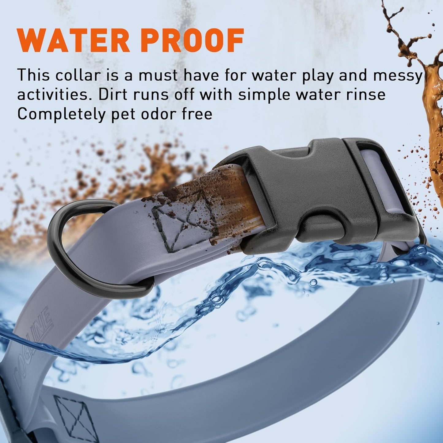 Dogline Biothane Waterproof Dog Collar with Quick Release Buckle Strong Coated Nylon Webbing with Odor- Proof for Easy Care Easy to Clean Fits Small Medium Large Dogs, Grey 1" W 15-25" L