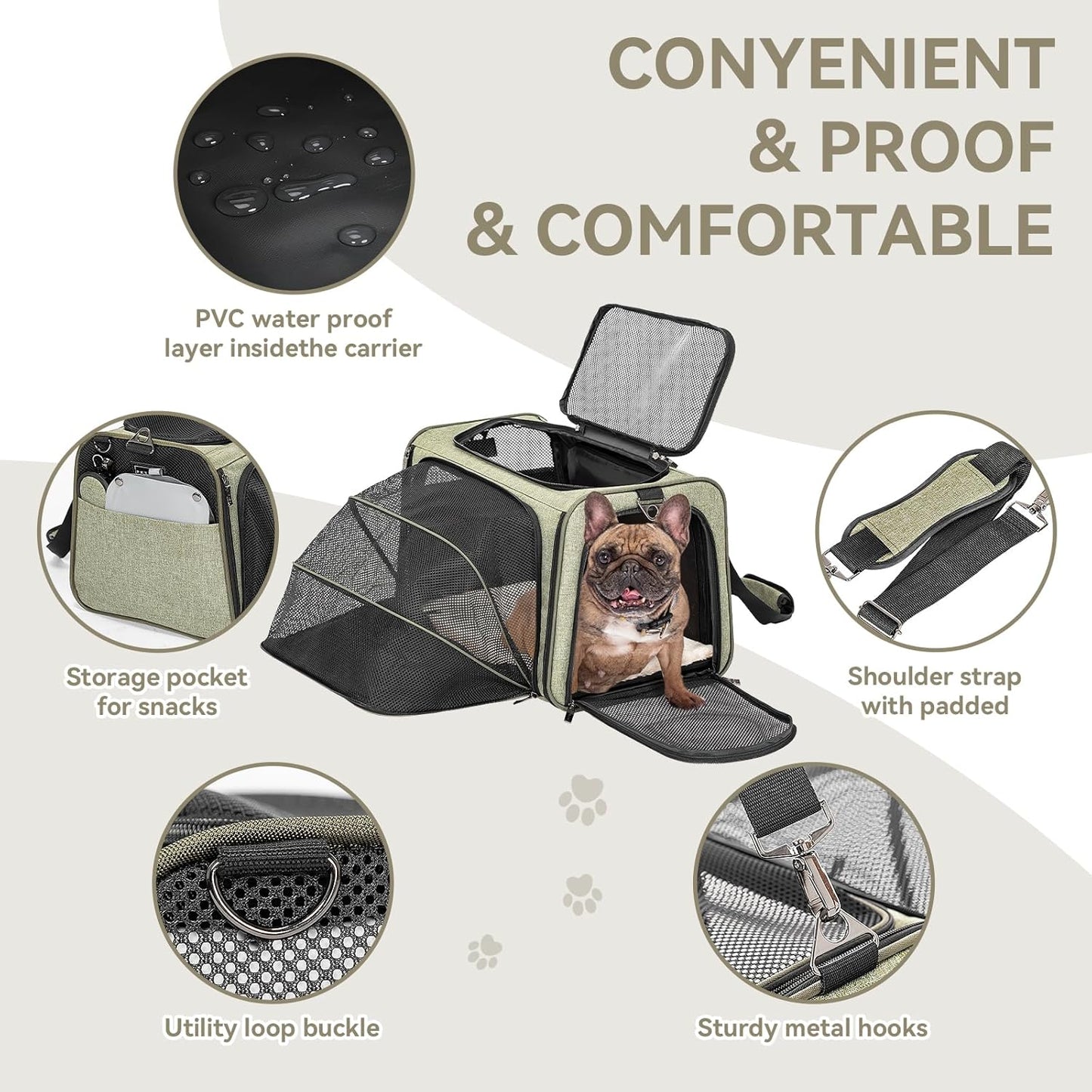 Petsfit Expandable Cat Carrier Dog Carrier, Soft-Sided Portable Pet Travel Carrier, Removable Soft Plush mat and Pockets, Locking Safety Zippers, 19x12x12 Inches