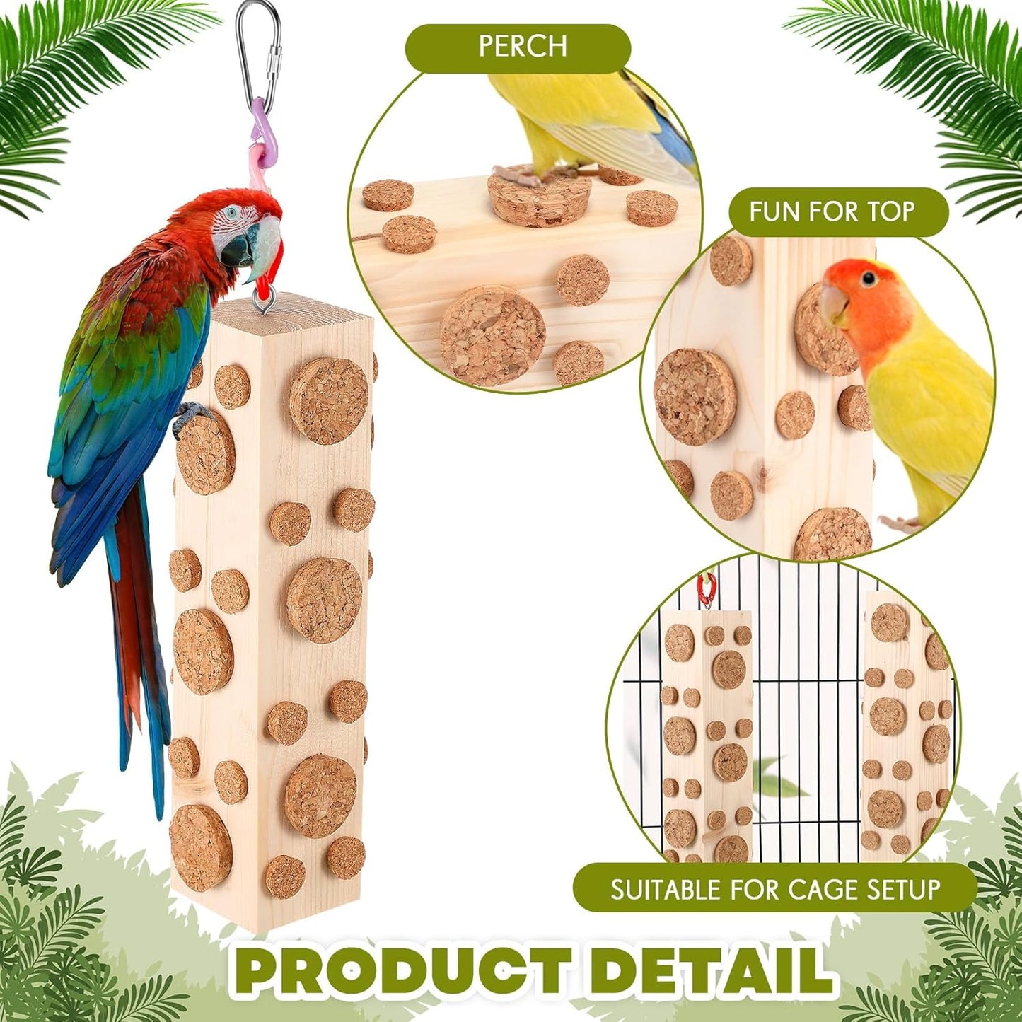 2 Pcs Bird Parrot Chew Toys Wooden Foraging Hanging for Birds Parrots Cork Stopper Toys Cage Woodpecker Feeding Toy for Macaws, Small Parakeets Conure Budgies Finches Cockatiel