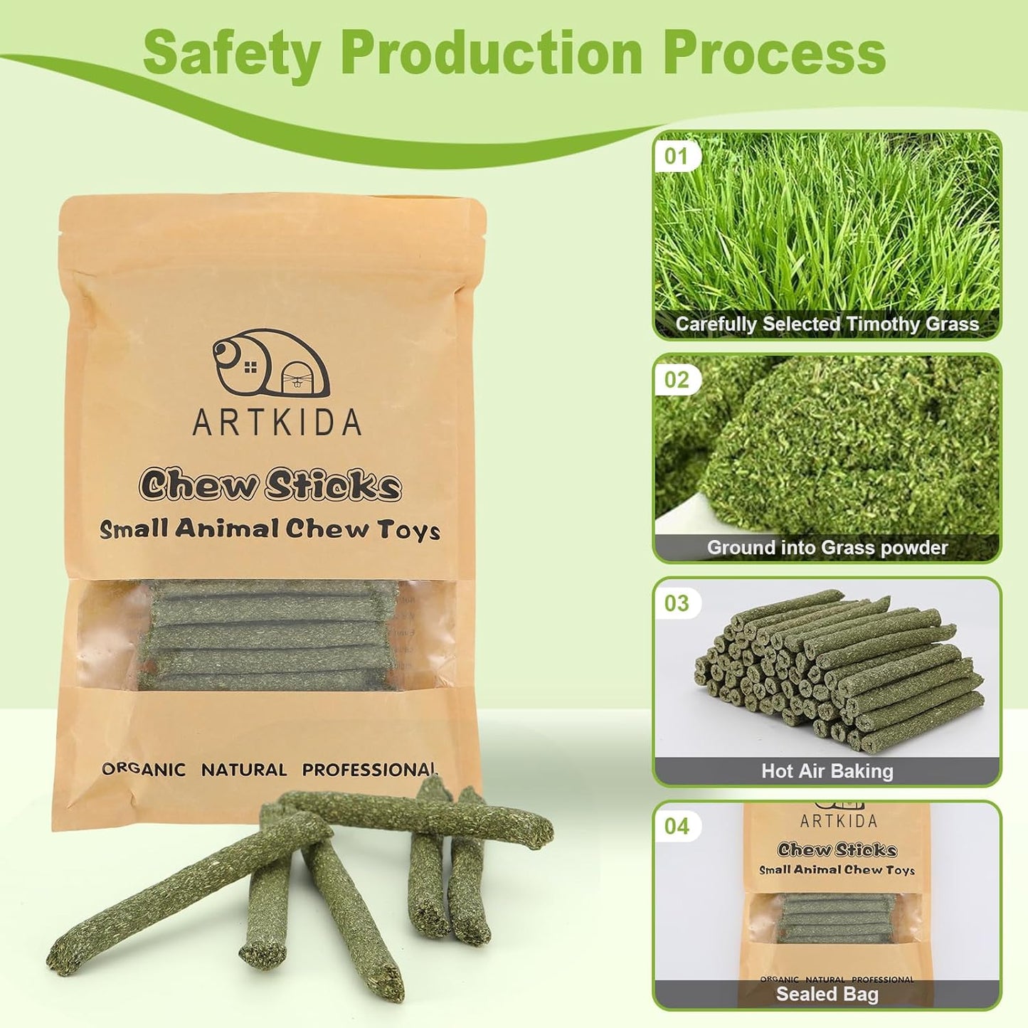 100PCS Timothy Hay Sticks for Rabbits Guinea Pigs Chinchillas Chew Treats, Natural Timothy Grass Molar Teeth Stick Bunny Chew Toys for Rabbits Chinchillas Guinea Pigs Hamsters Rodents