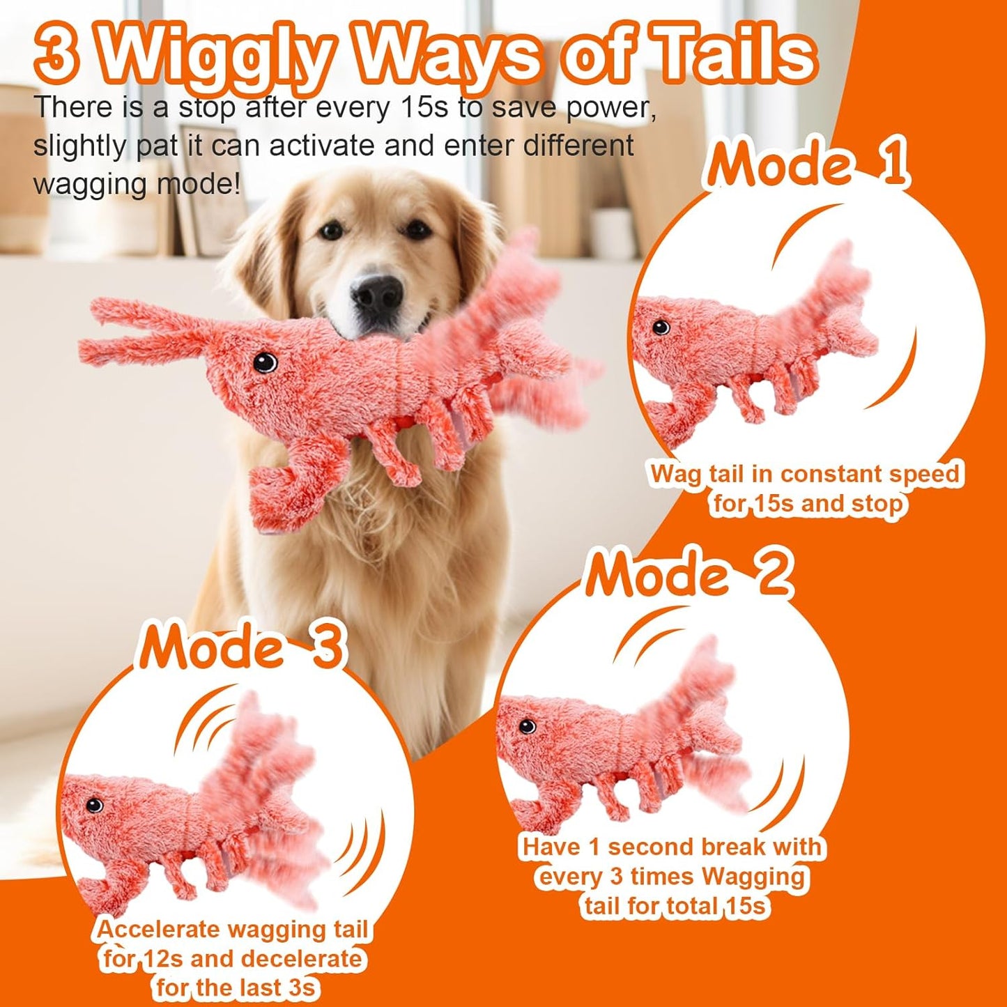 Mity rain Interactive Dog Toys - Wiggly Lobster for Small Medium Large Dogs, Moving Pet Toy to Keep Them Busy for Boredom, Floppy Smart Motion Activate Enrichment, Rechargeable