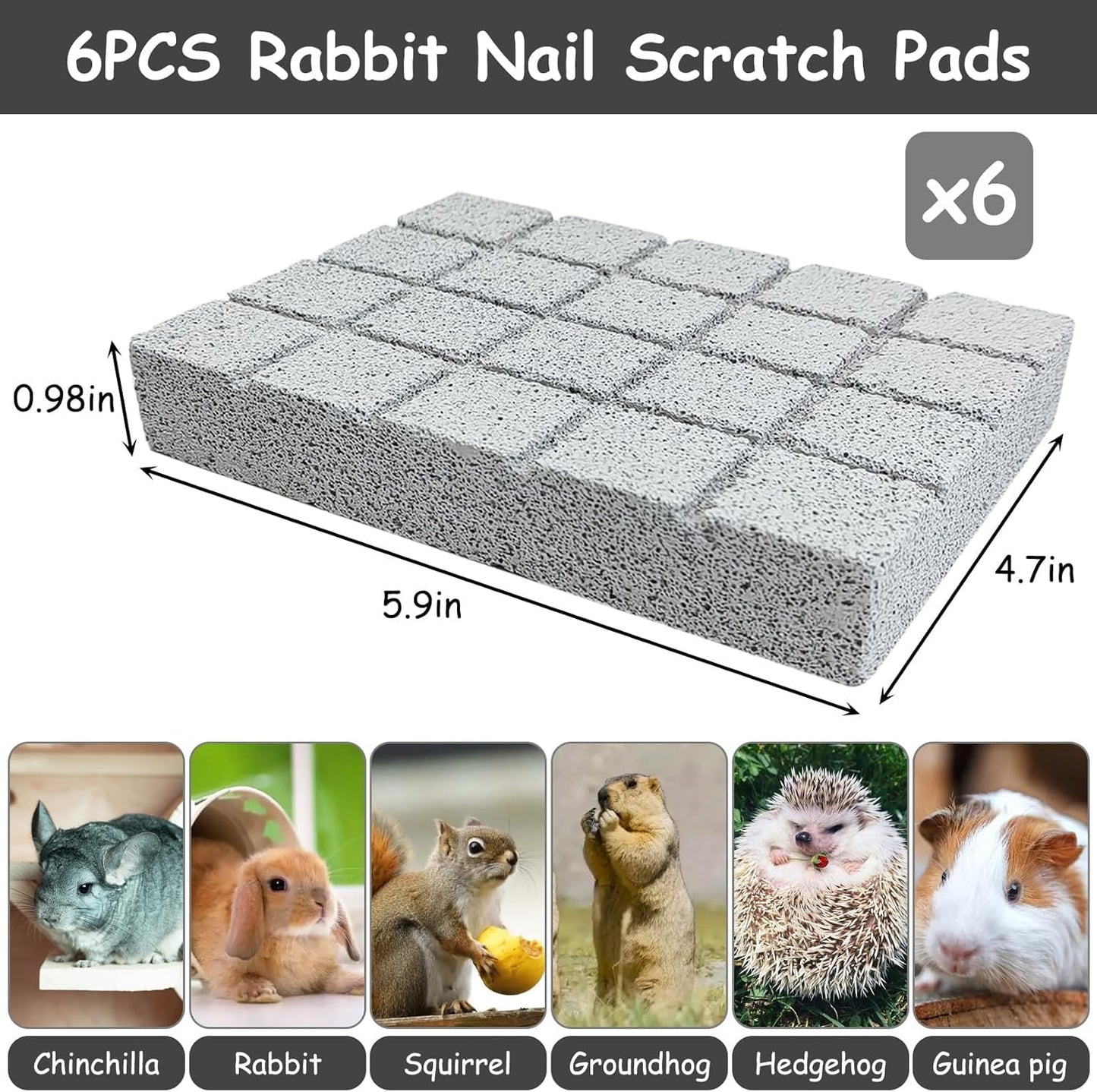 Hamiledyi 6PCS Rabbit Scratching Pads Bunny Lava Grinding Claw Pads Small Animal Foot Pads Hamster Scratch Board Chew Toys for Gerbil Chinchilla Hedgehog Guinea Pig Cage Accessories