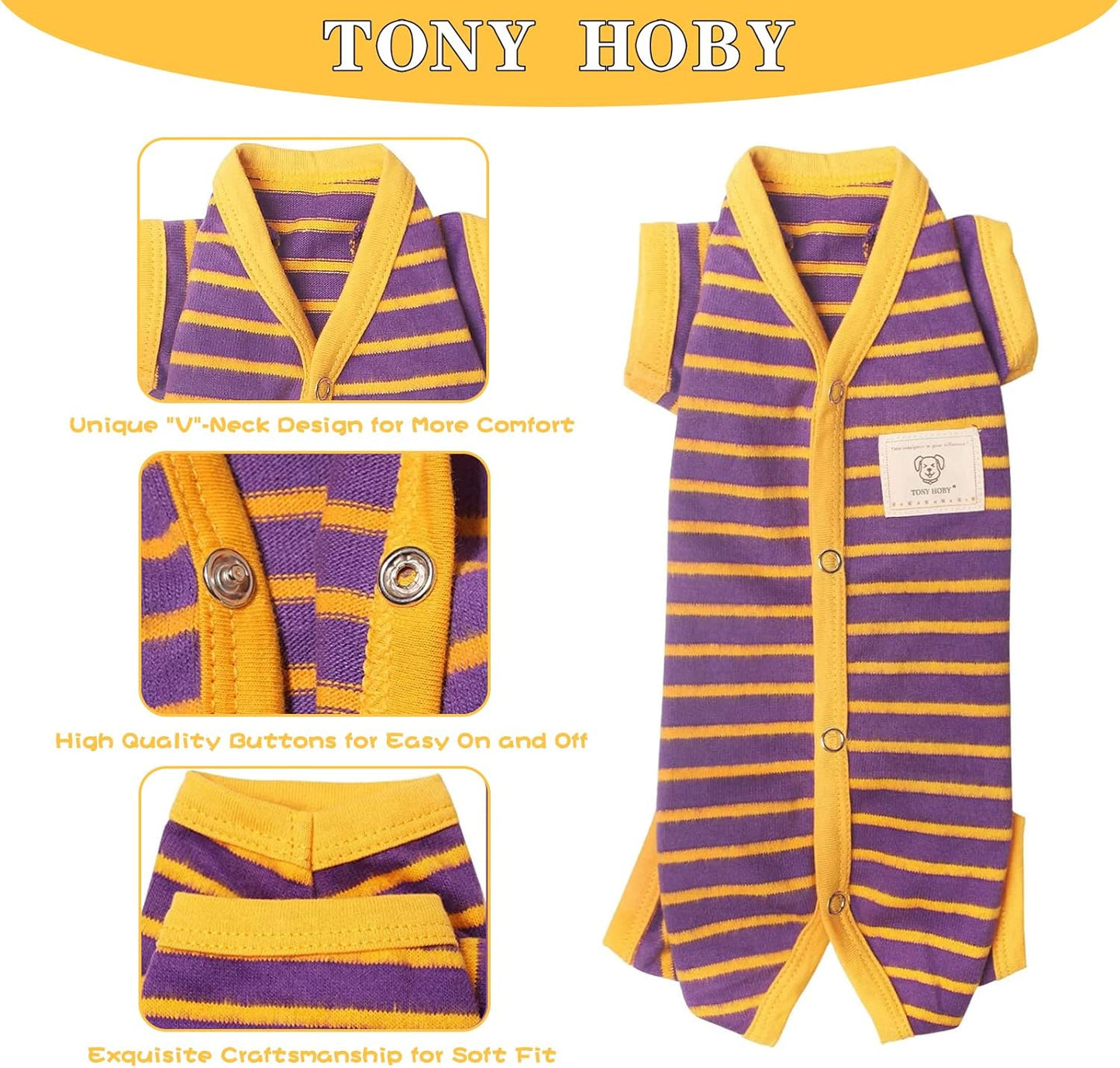 TONY HOBY Dog Pajamas, Male Dogs Warm Pajama with Thermal, Dog Jumpsuit Pajamas for Small Medium Dogs (Purple&Yellow, Boy, XL)