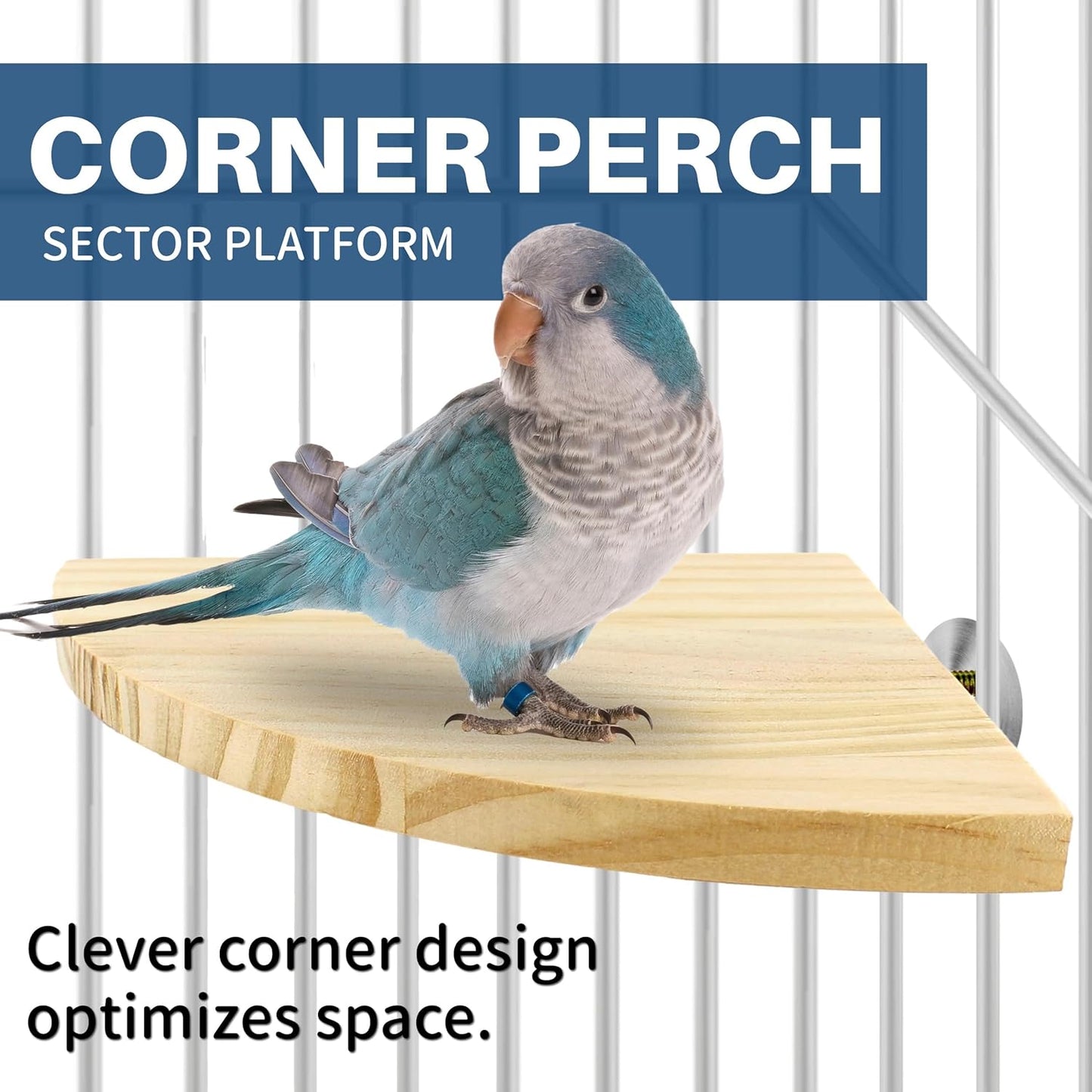 Bird Perch Corner Stand for Bird Cage Corner Platform Wood Bird Perches Corner Shelf Rest for Birds Parrots Cockatiels and Other Animal Pet Cages (Wood, Flat - Large)