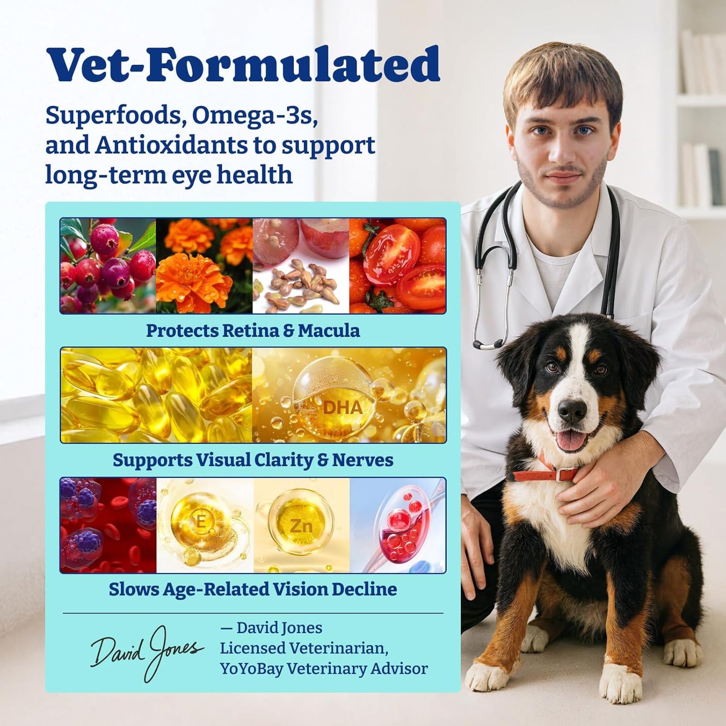 Eye Supplement for Dogs - 120 Soft Chews Dog Vision Supplement with Cod Liver Oil, Antioxidants & Omega 3 Fatty Acids - Eye Vitamins for Dogs - Duck & Pear Flavor