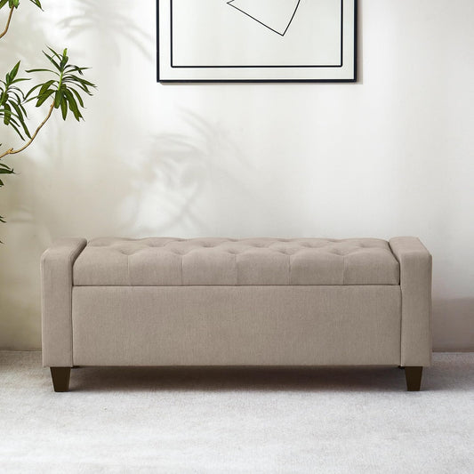 Ottoman with Storage, 48.8" Fabric Storage Ottoman Bench with Hinge, Bedroom Bench, Upholstered Benches with Seating for Living Room, Entryway (Khaki)