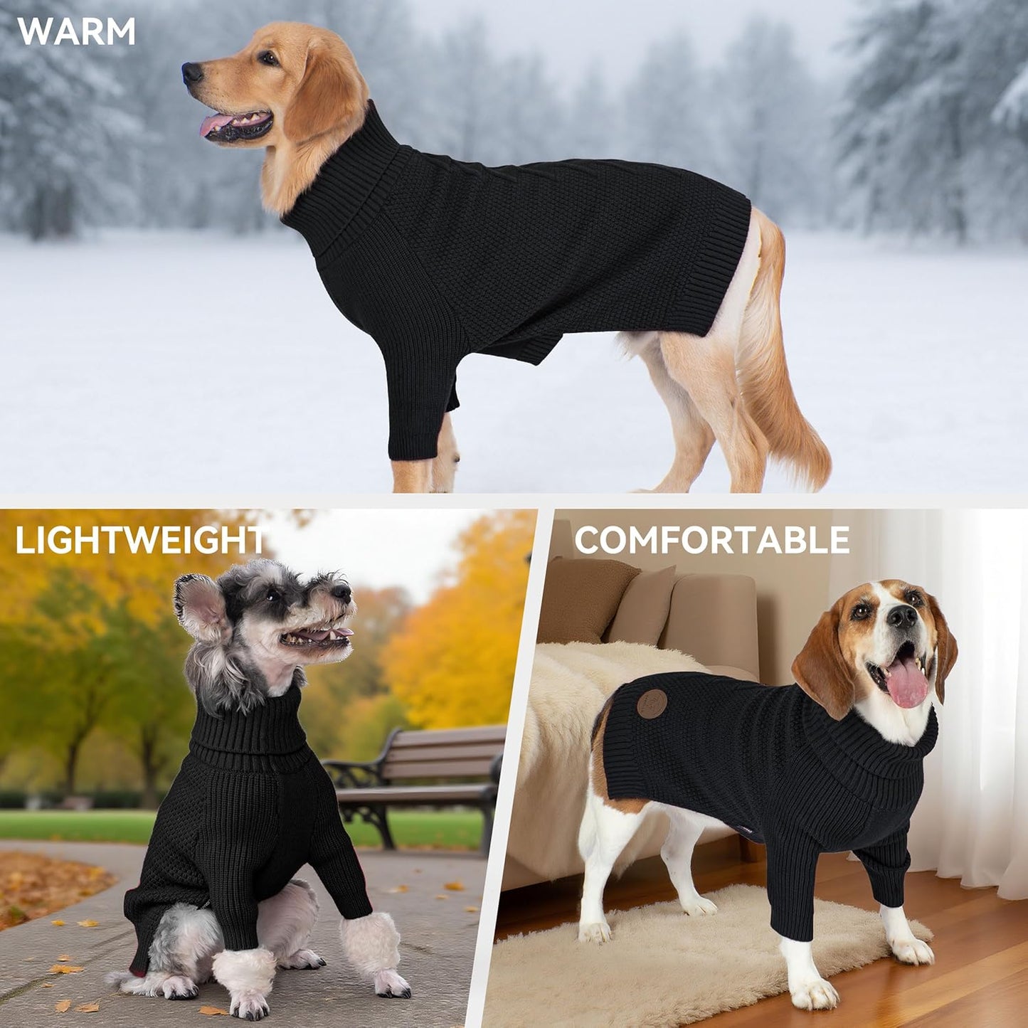 cyeollo Fleece Dog Sweater, Warm Turtleneck Dog Coat Stretchy Knit Sweaters for Small Dogs Boy Doggy Sweatshirt with Sleeves Fall Winter Pullover Cold Weather Dogs Clothes Wear, Black S