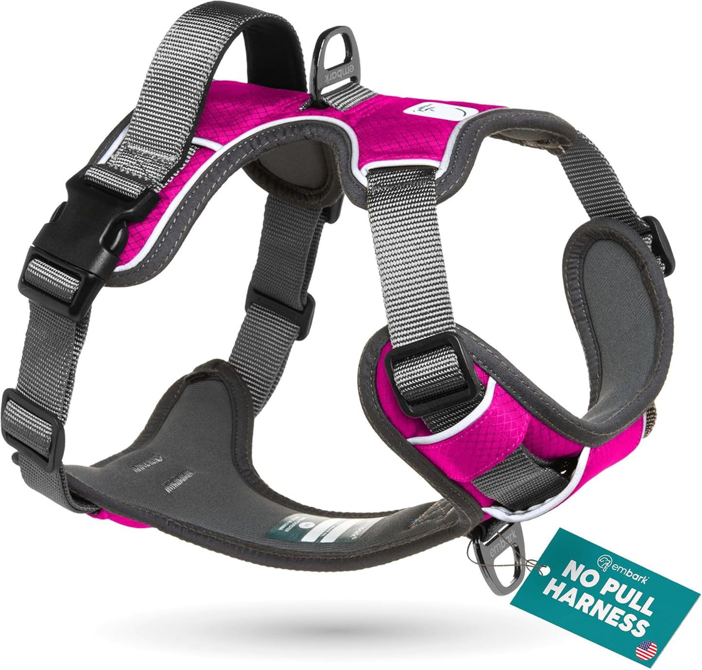 Embark Adventure Dog Harness, Reflective Trim No Pull Dog Harness Medium Sized Dogs - Military Grade Nylon, Front Clip with Gel Lined Handle.