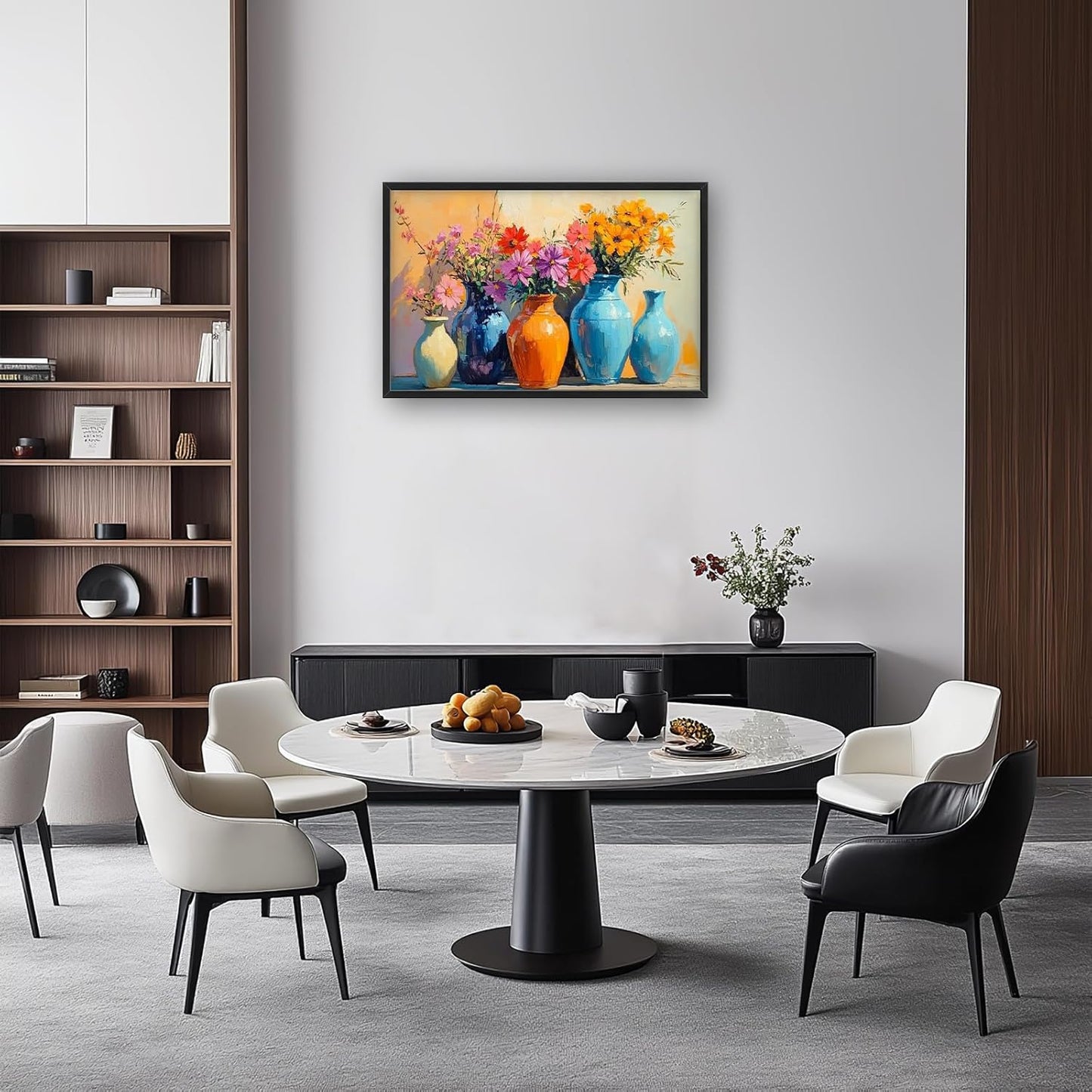 Large Colorful Floral Wall Art for Living Room, Framed Oversized Asian Flower Vase Decor Canvas Painting Sunlight Pictures Modern Artwork for Bathroom Bedroom Office Dining Room 36"x24"