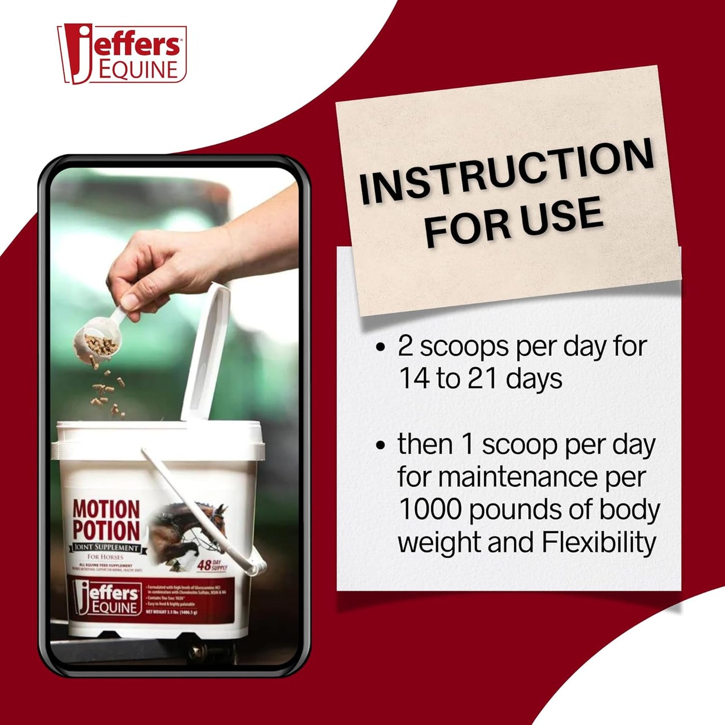 Jeffers Motion Potion Pellets Joint Supplement for Horses, 3.1lb- Glucosamine, MSM, Chondroitin, Hyaluronic Acid, & Vitamins. Daily Supplement for Safe, Easy to Feed, Fast Acting for Equine.