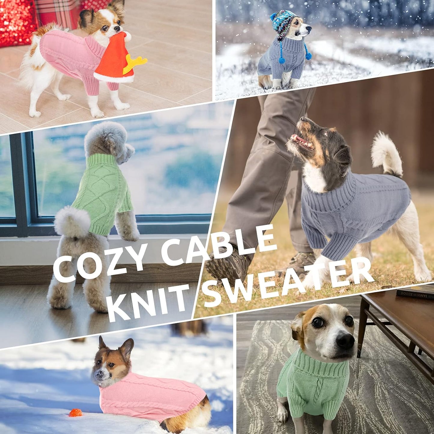 Queenmore Small Dog Pullover Sweater, Cold Weather Cable Knitwear, Classic Turtleneck Thick Warm Clothes for Chihuahua, Bulldog, Dachshund, Pug, Yorkie (Green, X-Large)