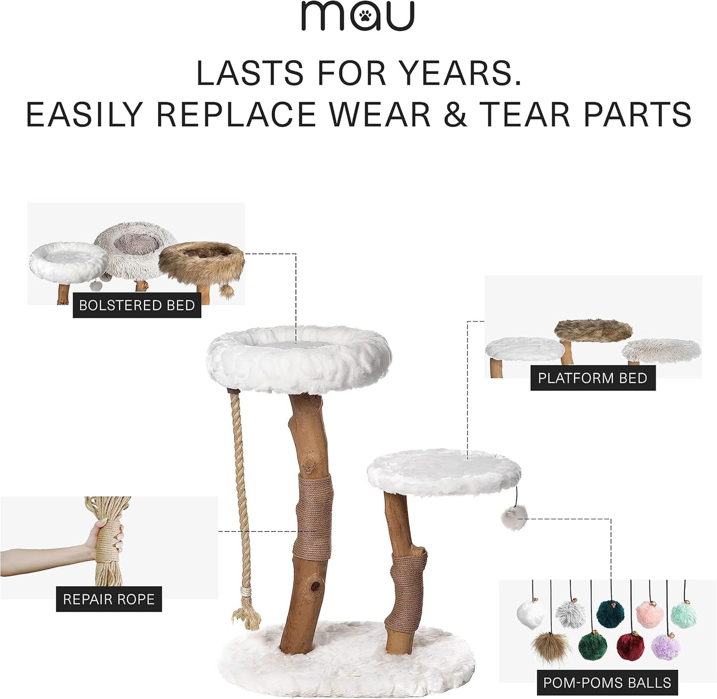 MAU Modern Cat Tower - Wooden Cat Scratching Tree & Condo - Luxury Collection - Cat Lovers Gift