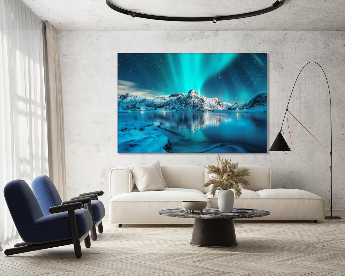 Nature Wall Art Prints - Ocean Forest Mountain Lake Canvas Landscapes - Small to Extra Large Living Room Bedroom Kitchen Bathroom Décor (Northern Lights Over Lake, 16L" x 24W")