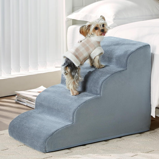 Dog Steps for Bed, 4-Steps Dog Ramp for Bed, Pet Stairs with Highly Supportive Foam and Non-Slip Bottom, Dog Stairs for Large Dogs and Medium Dogs (High 19.7 Inch), Grey