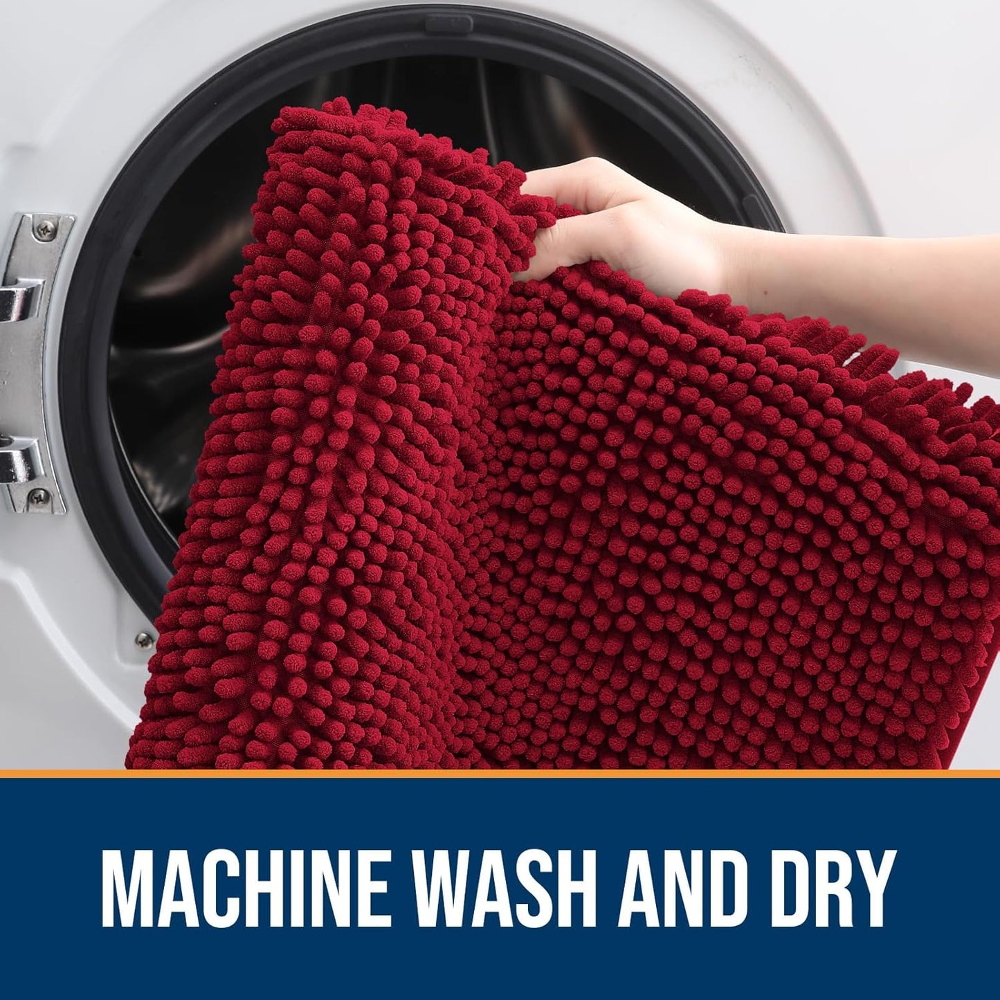 OLANLY Dog Door Mat for Muddy Paws 48x30, Absorbs Moisture and Dirt, Absorbent Non-Slip Washable Doormat, Quick Dry Chenille Mud Mat for Dogs, Entry Indoor Entryway Carpet for Inside Floor, Red