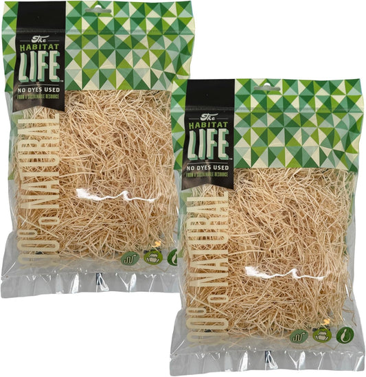 The Habitat Life - Natural Fine Cut Excelsior - for Birds, Hamsters, Gerbils, Rats & Other Small Mammals - Soft & Absorbent - Wood Fiber - Dye-Free & Safe - Small - 2 Pack
