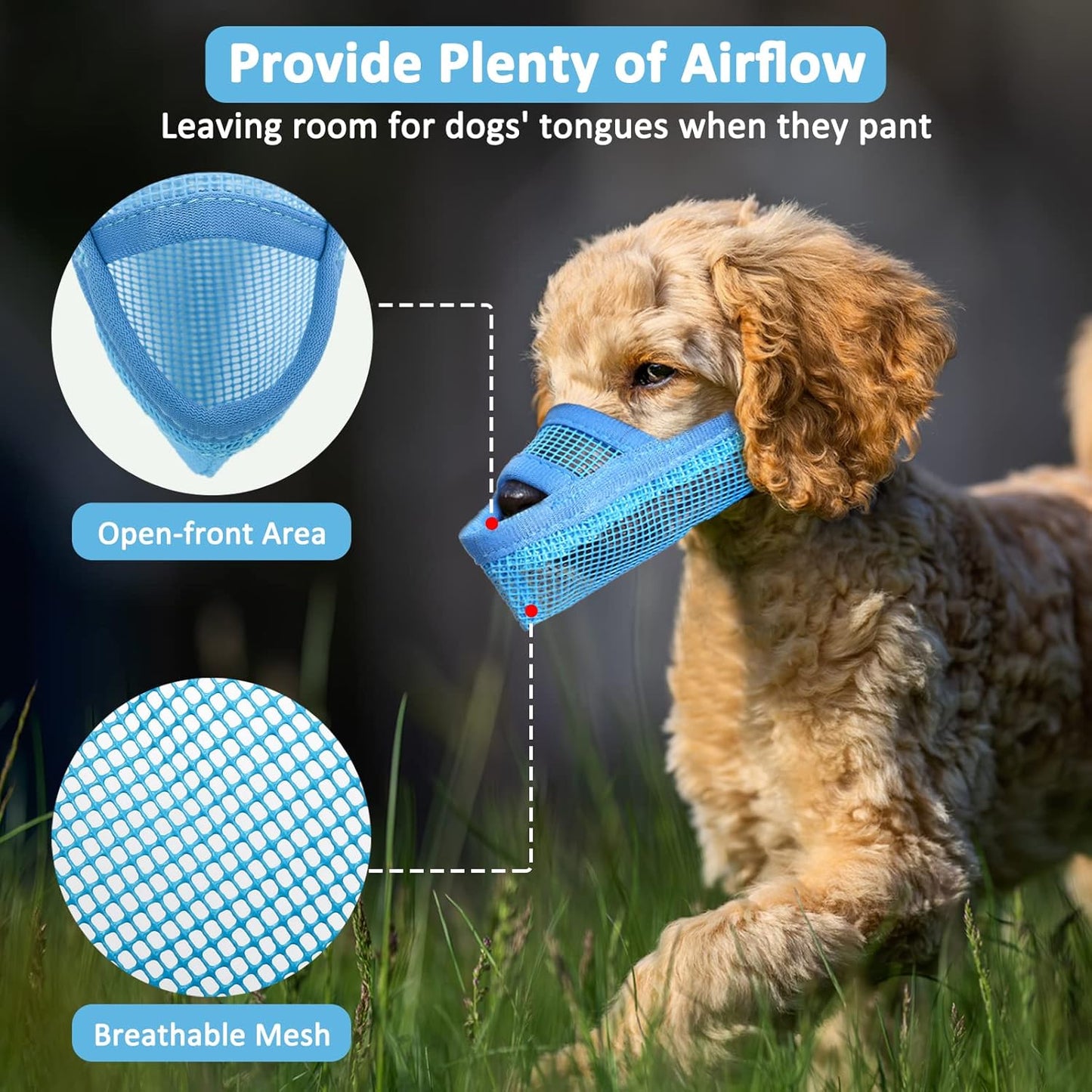 Crazy Felix Nylon Dog Muzzle for Small Medium Large Dogs Dachshund Beagle Poodle Labrador, Air Mesh Breathable and Drinkable Pet Mouth Guard for Anti-Biting Chewing Scavenging(S, Blue)