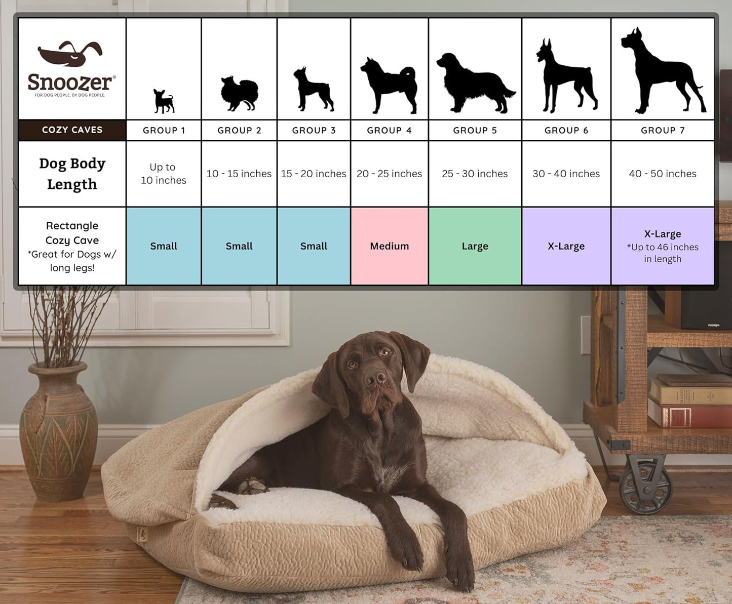 Snoozer Pet Products Luxury Rectangle Cozy Cave Dog Bed with Microsuede, Small, Buckskin