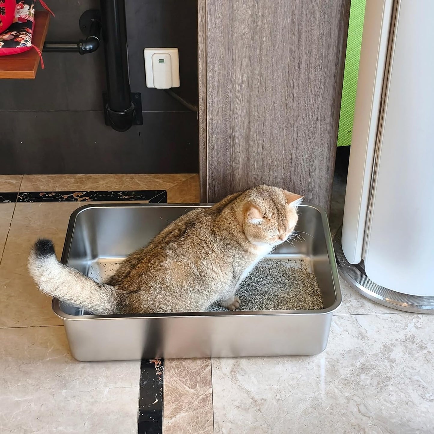 Stainless Steel Litter Box -6in High Side,Metal Litter Box for Cat/Kitty/Rabbits 17" L x 13.8" W x 6" H，Stainless Steel Cat LitterBox-Metal PanToilet,No Smell, Non Stick, Easy Clean.