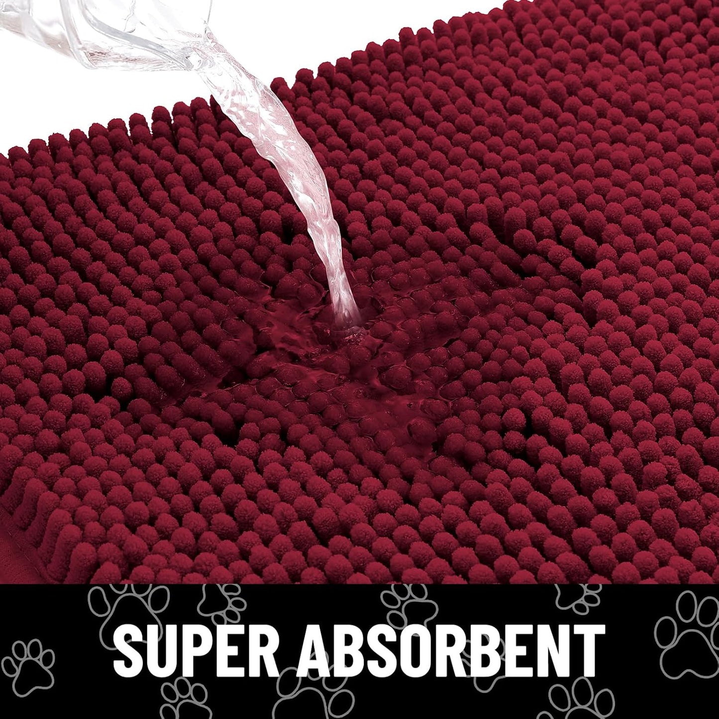 Smiry Dog Door Mat for Muddy Paws, Absorbent Dirt Trapper Non Slip Quick Dry Washable Chenille Mat for Mud Dogs, Entry Rug for Indoor and Outdoor (47x24 Inches, Burgundy)