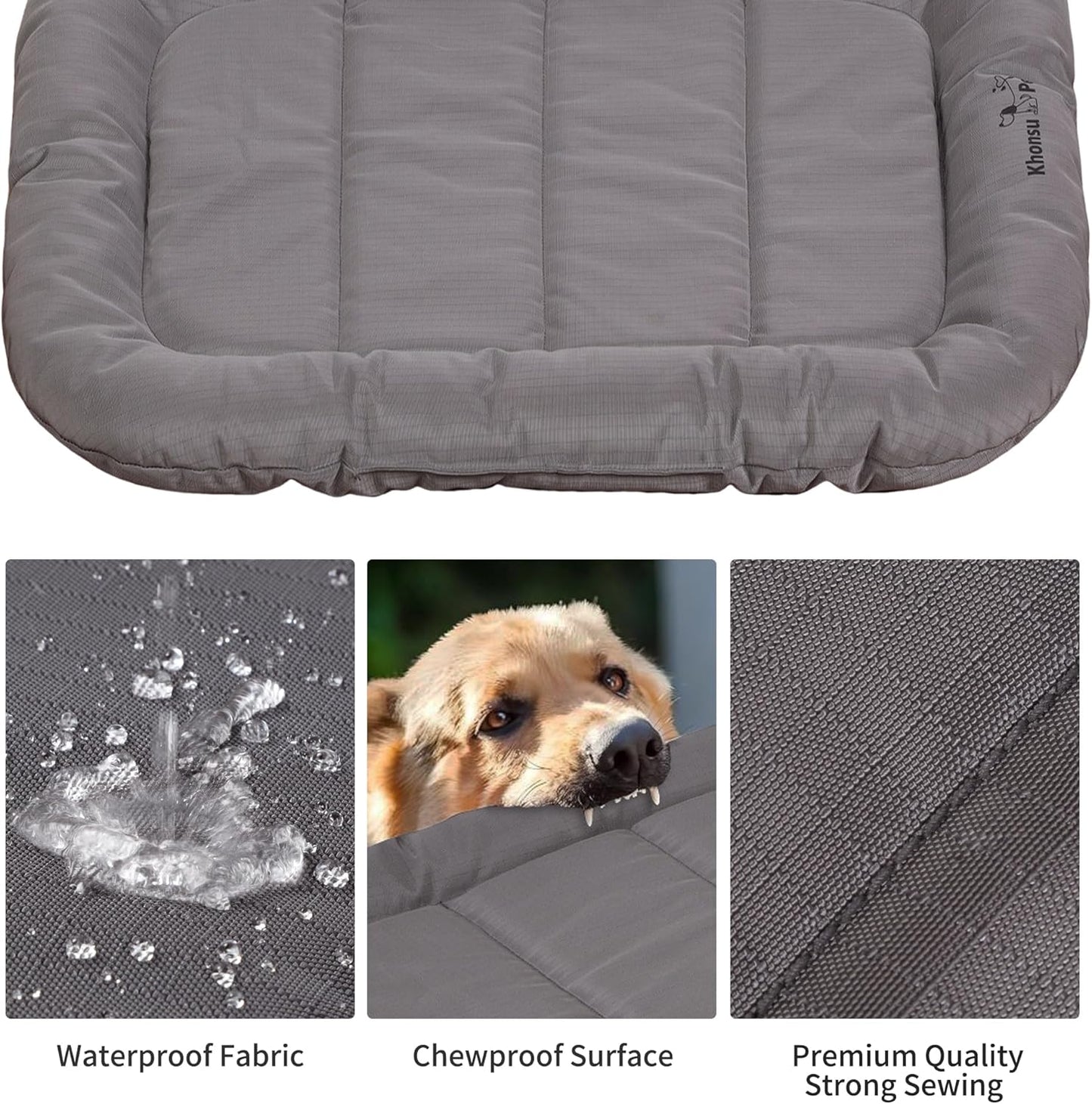 KHONSU PET Durable Dog Bed Tough and Tear Proof Dog Crate Bed, 800lbs Tear Strength PVC-Backed Waterproof Ped Bed Mat Indoor & Outdoor Use for Dogs up to 90 lbs