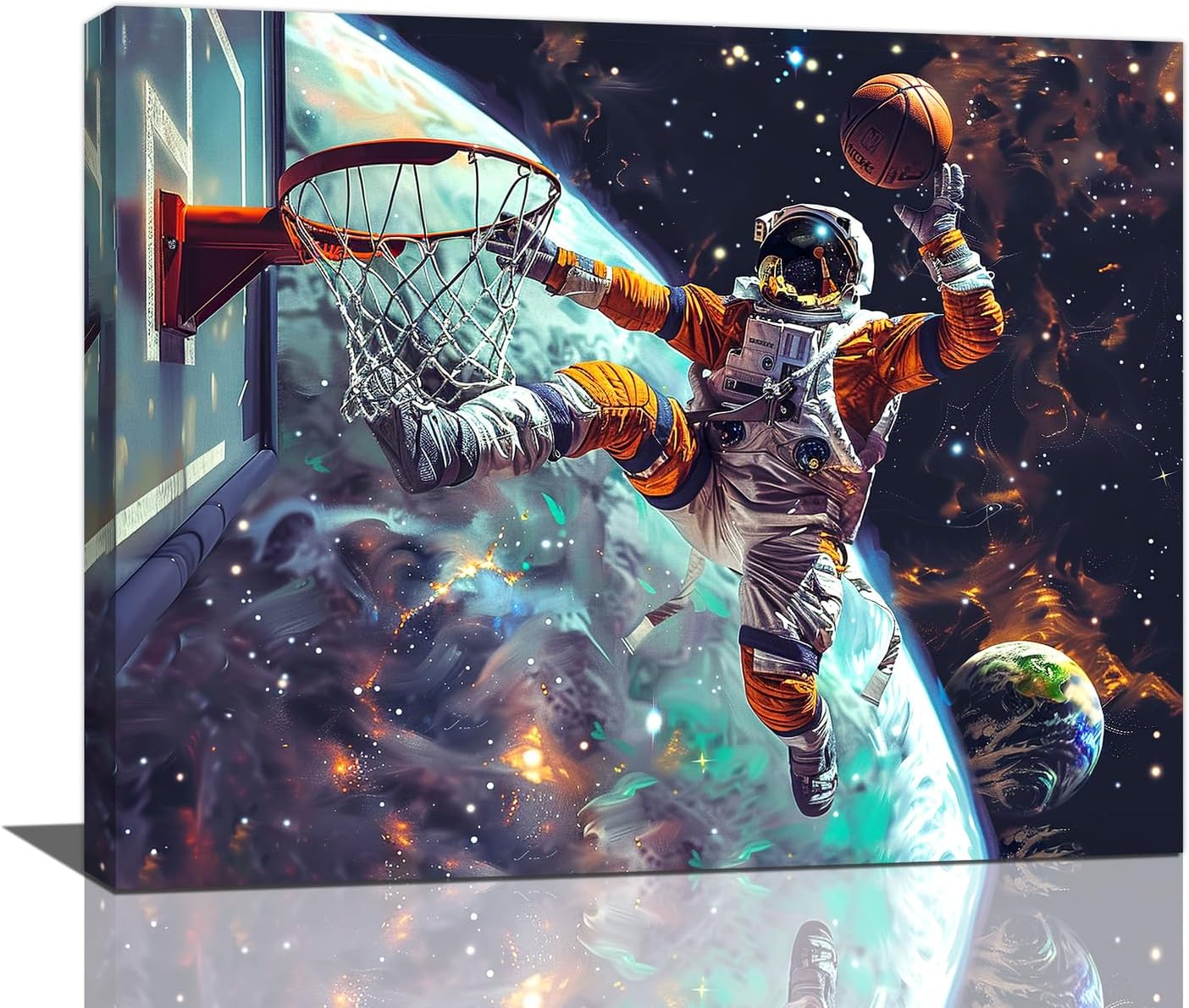 Quorin Astronaut Wall Art Funny Spaceman Basketball Pictures Space Galaxy Planet Wall Decor Canvas Print Painting Artwork for Bathroom Living Room Bedroom 16"x20"