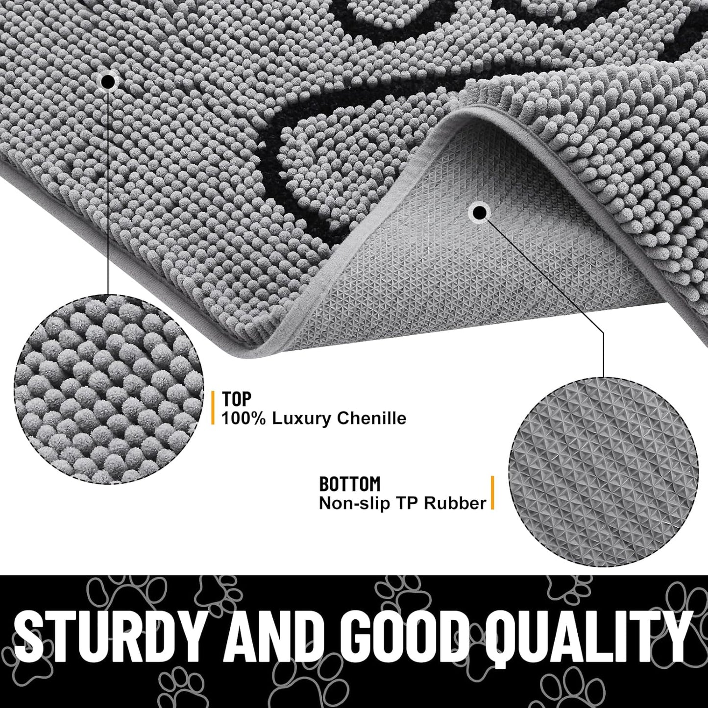 Smiry Dog Door Mat for Muddy Paws, Absorbent Dirt Trapper Non Slip Quick Dry Washable Chenille Mat for Mud Dogs, Entry Rug for Indoor and Outdoor (24x16 Inches, Grey)