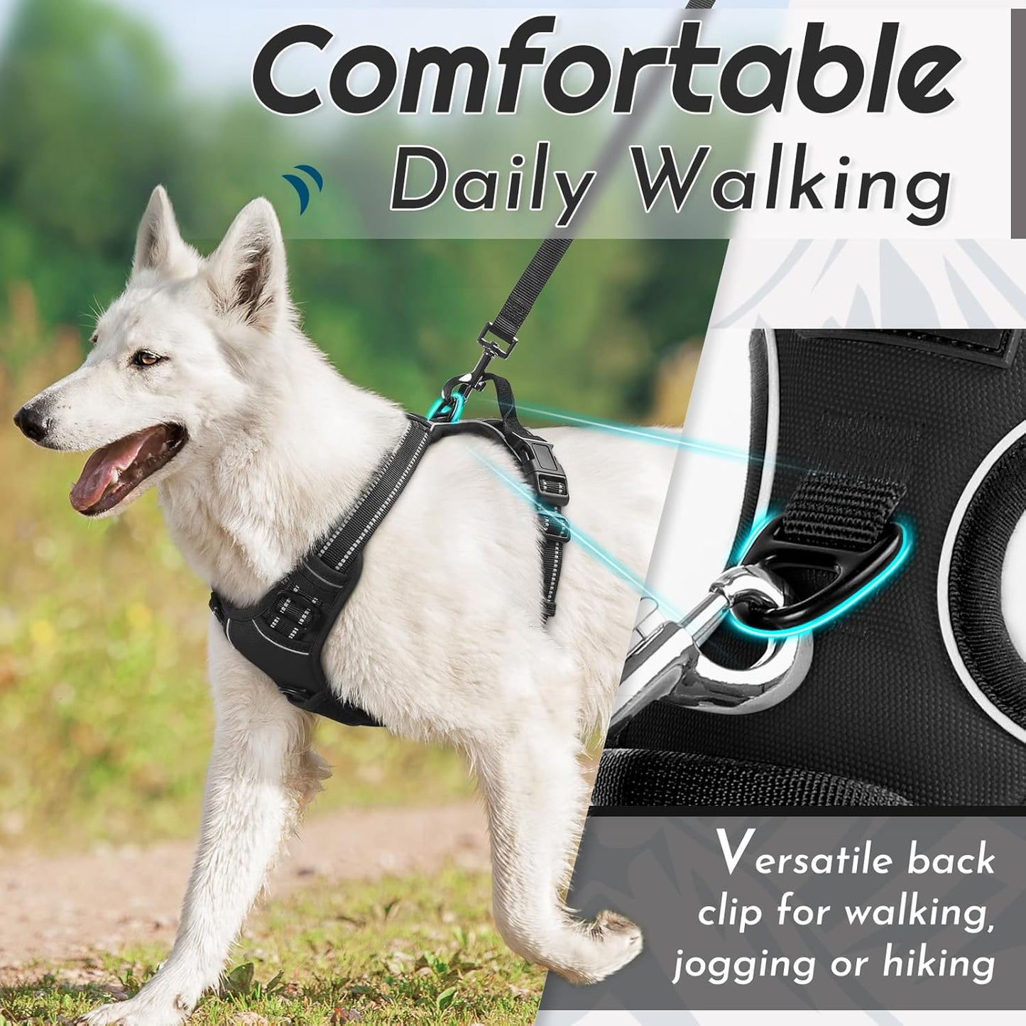 Eagloo Dog Harness Small Sized Dog, No Pull Service Vest with Reflective Strips and Control Handle, Adjustable and Comfortable for Easy Walking, No Choke Pet Harness with 2 Metal Rings, Black, S