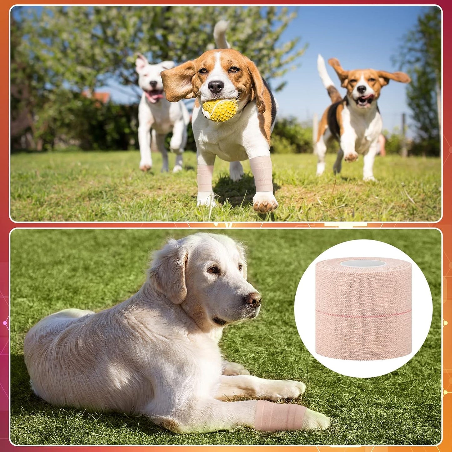 Nuanchu 16 Rolls Elastic Adhesive Bandage Tape Self Adherent Cohesive Flexible Stretch Elastic Athletic Tape for Sports Ankle Knee and Wrist, Vet Wrap for Horses Pets Cats Dogs(2 Inch x 5 Yard)