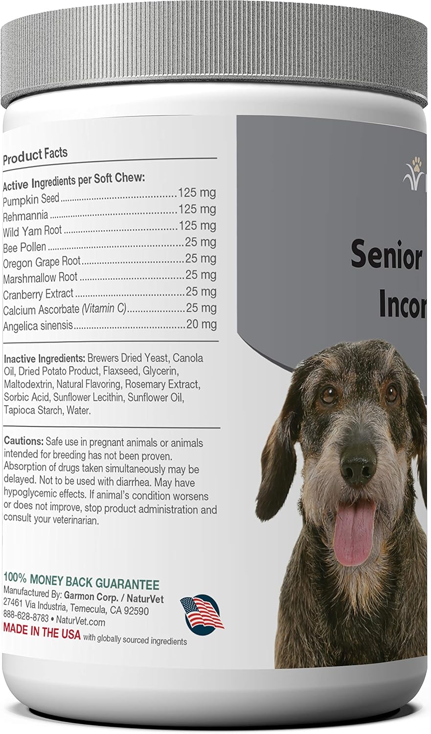 NaturVet Senior Advanced Incontinence Dog Supplement – Helps Support Dog’s Bladder Control, Normal Urination – Includes Synergistic Blend of Botanicals – 120 Ct. Soft Chews