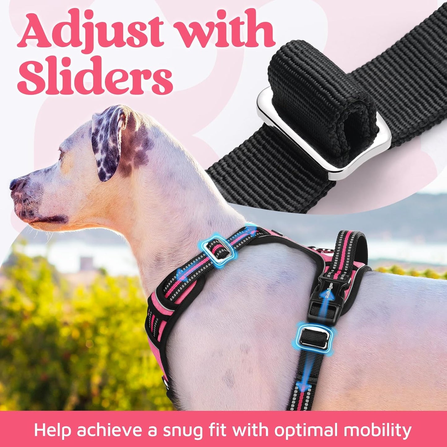 rabbitgoo Dog Harness for Large Dogs, No Pull Pet Vest with 3 Buckles, Adjustable Soft Padded Pet Harness with Easy Control Handle and Reflective Strips, Pink, XL