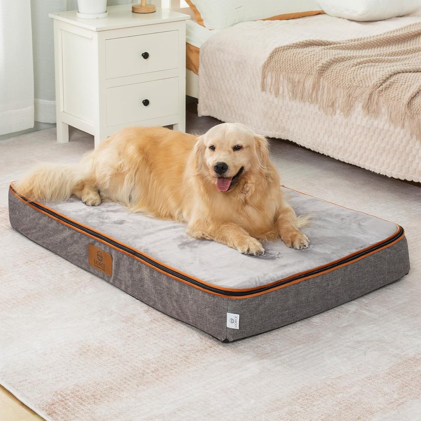 Orthopedic Memory Foam XXL Dog Bed - 6" Thick Beds for Extra Large Sized Dog - Waterproof Removable Washable Cover & Wrap-Around Zipper - Ultimate Comfort & Easy Maintenance, Light Grey