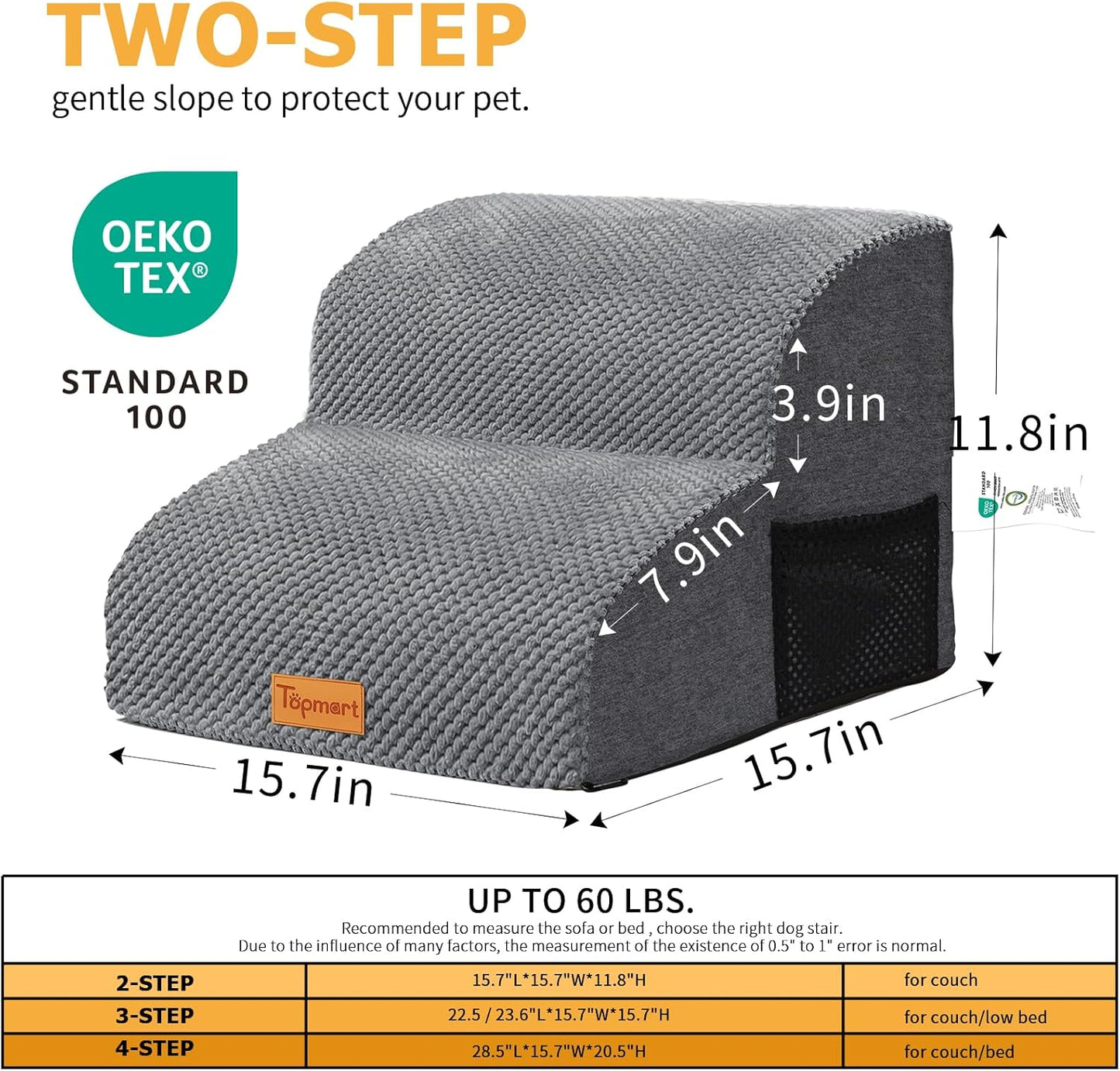 Topmart High Density Foam Pet Steps 2 Tiers,11.8" High,Non-Slip Dog Stairs,Soft Foam Dog Ramp Ladder,Best for Injured,Older Cats,Pets with Joint Pain,Suitable for Low Sofas,Stairs,Lower Place
