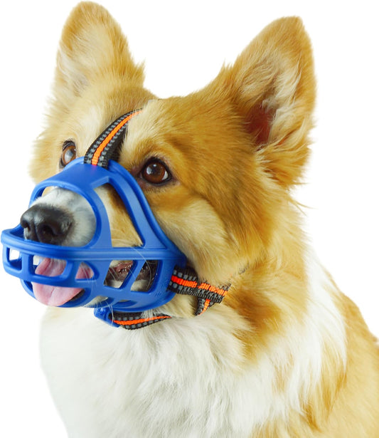 Dog Muzzle, Basket Muzzle for Small Medium Large Dogs, Anti-Biting and Chewing, Lightweight & Sturdy Cage Design, Allows Panting & Drinking, Ideal for Grooming & Training(Blue Size L)