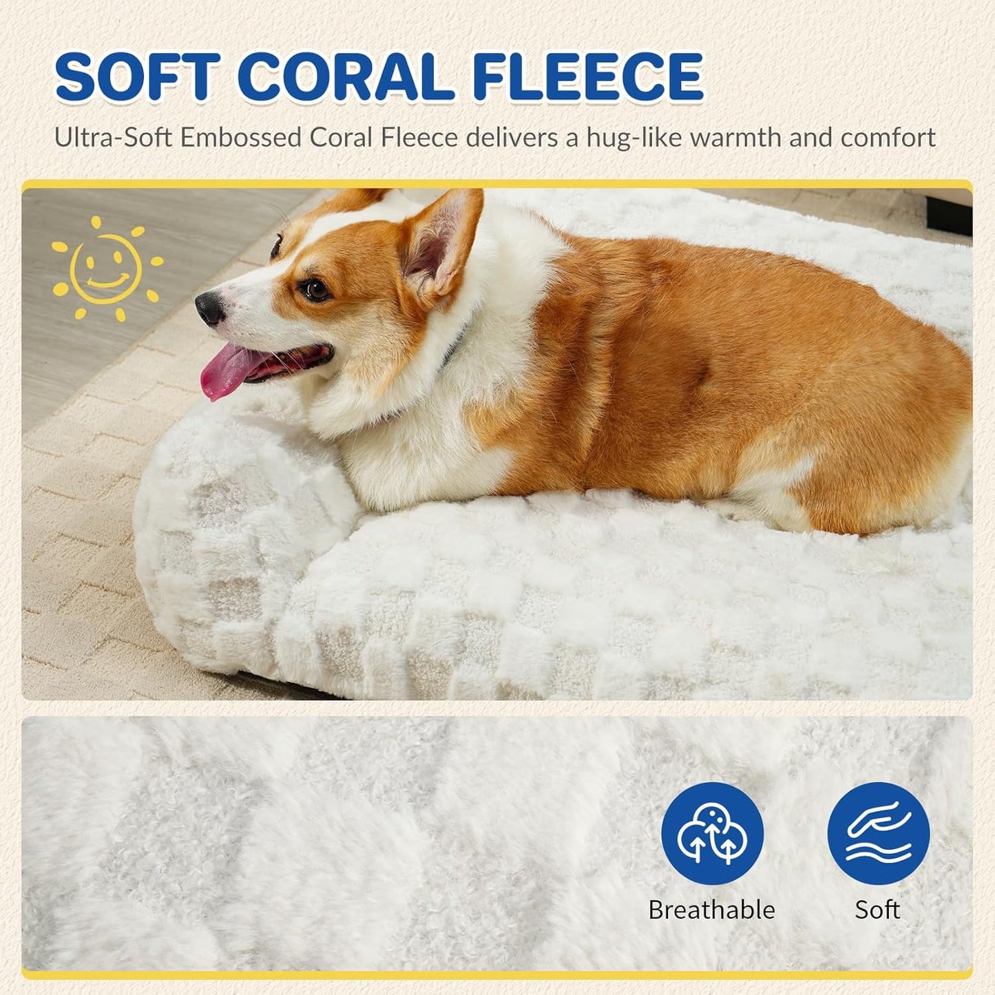 Cat Bed Dog Couch for Puppy and Kitten, Fluffy Dog Bed Medium Dogs Couch, Supportive Cat beds for Indoor Cats, Washable Cover & Non-Slip, 32 inch, White